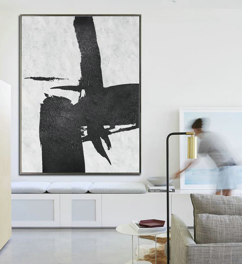 Large Abstract Art,Black And White Minimal Painting On Canvas - Wall Art Painting